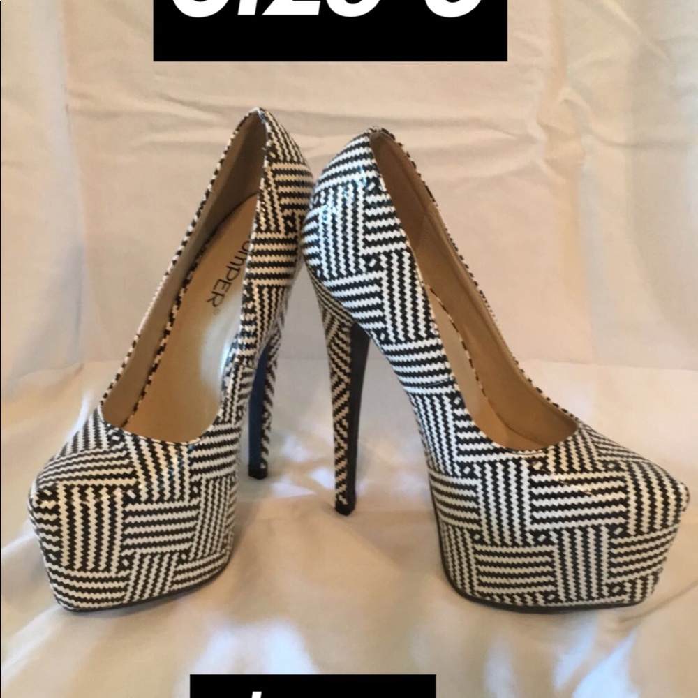 Black and white print heels